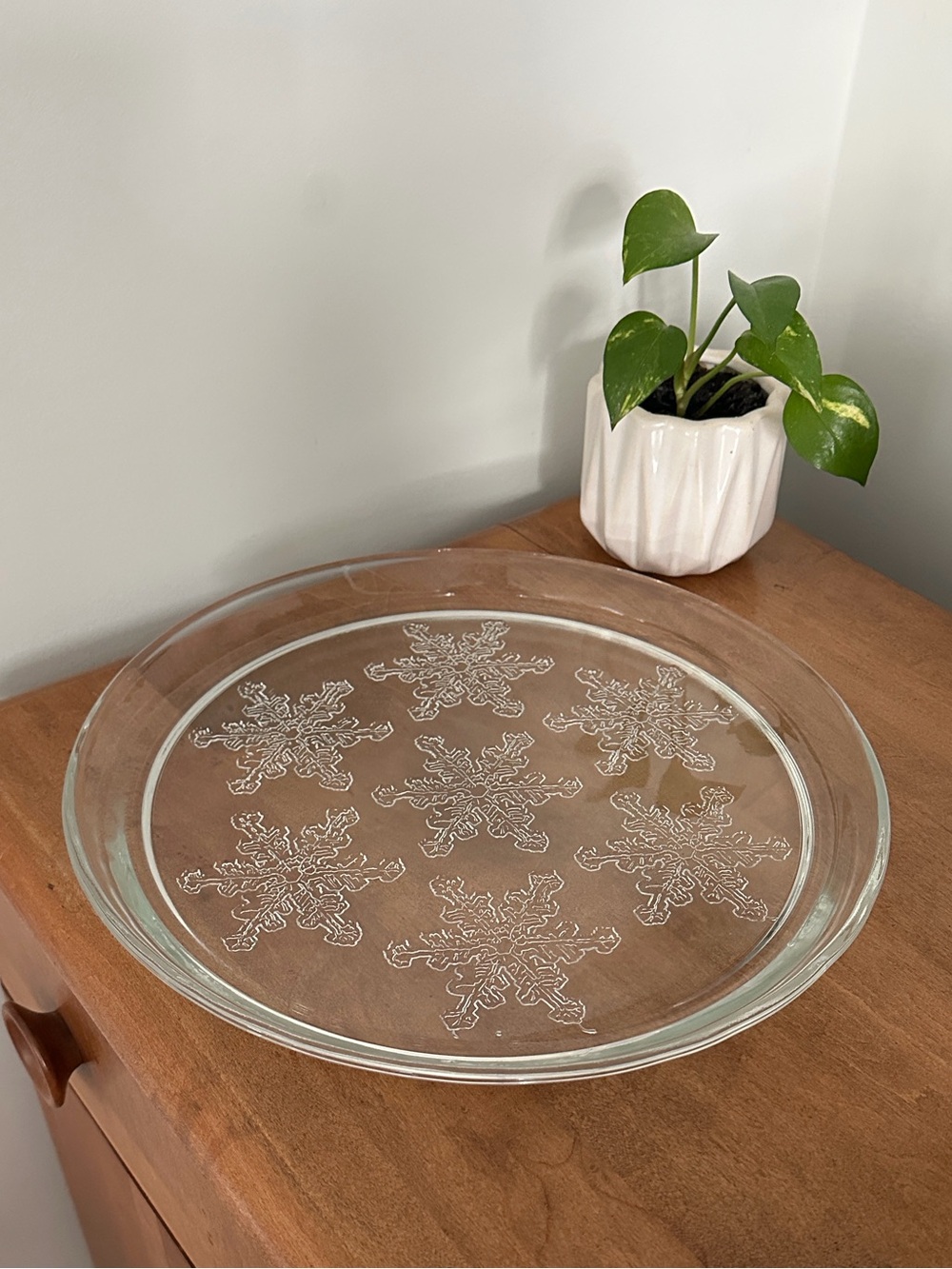 Vintage Clear Glass 13” Snowflake Serving Platter